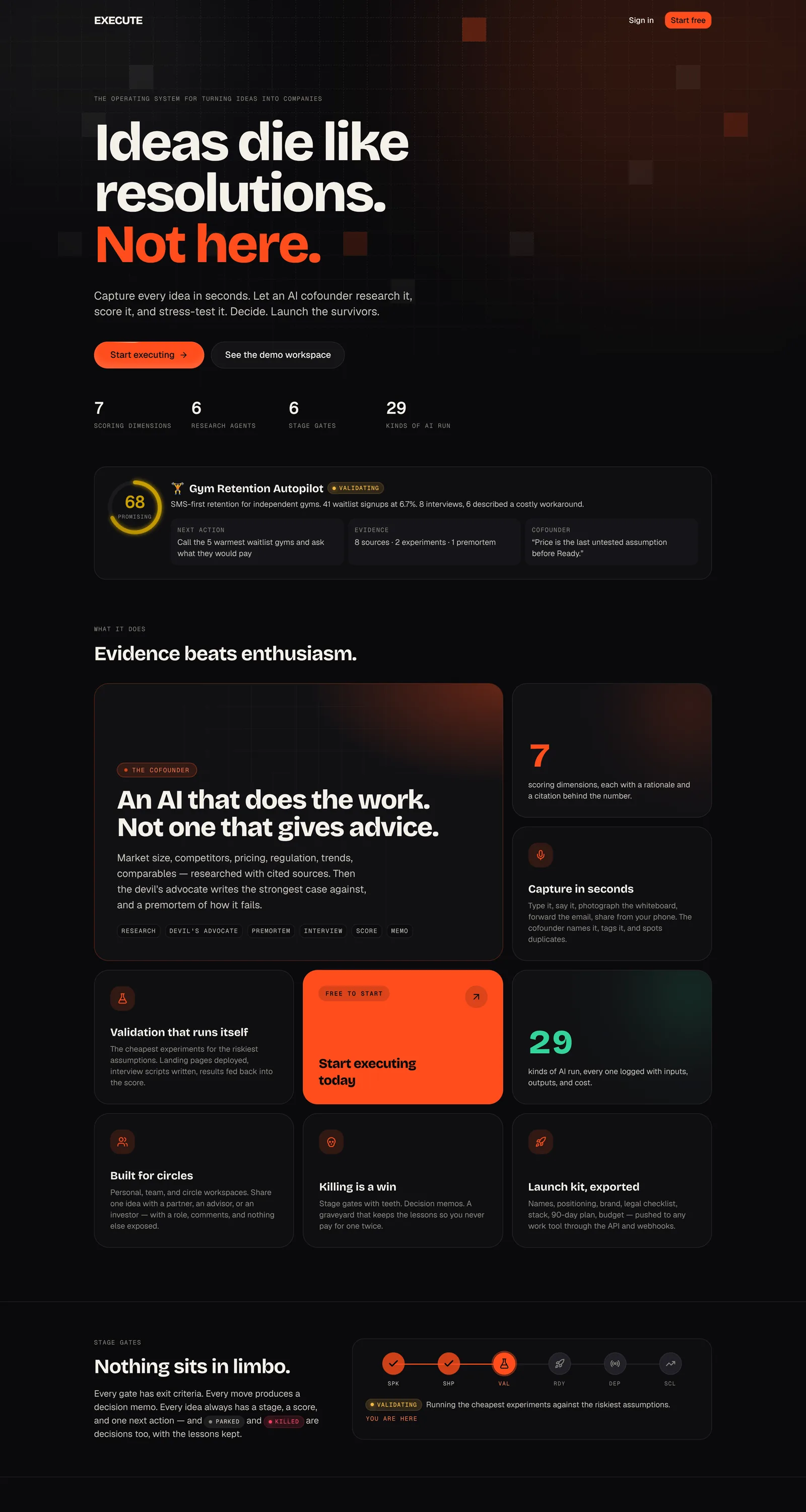 EXECUTE website on desktop